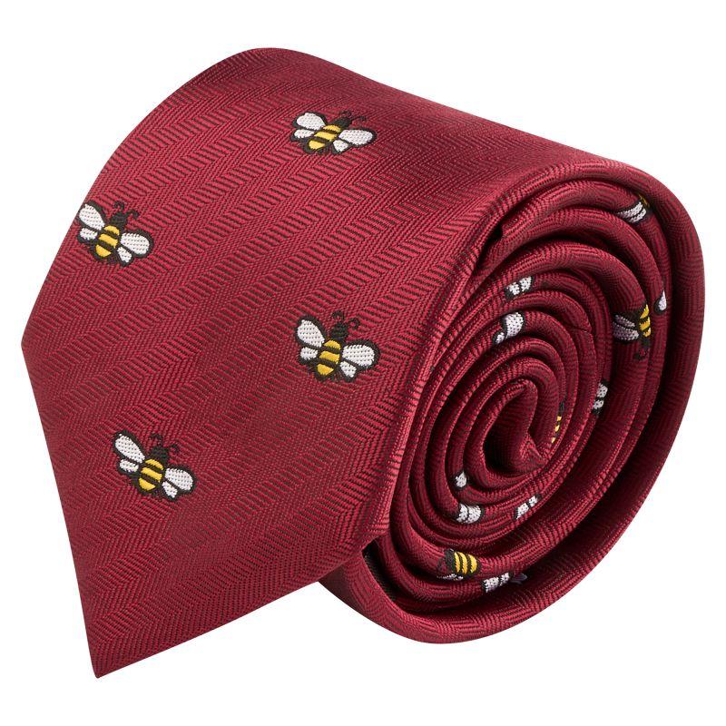King & Priory Burgundy Red Bee Herringbone Tie