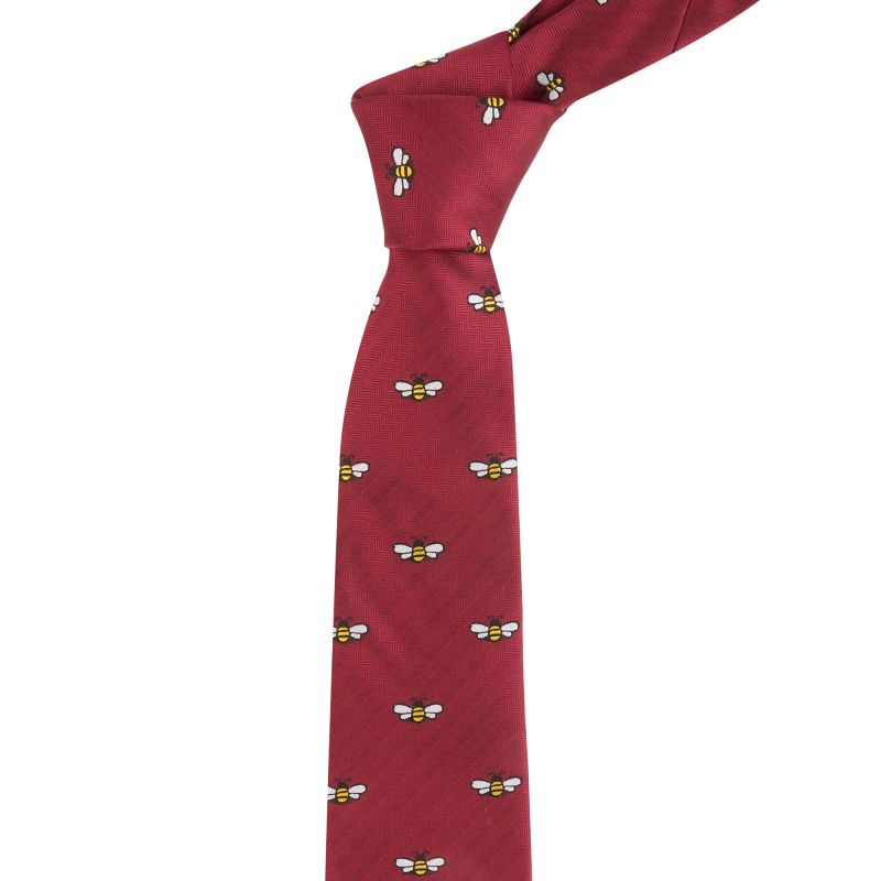 king & priory Burgundy Red Bee Herringbone Tie