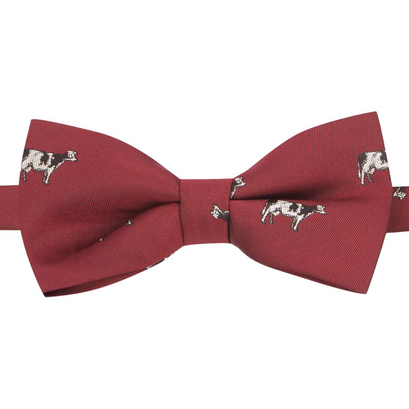King & Priory Burgundy Red Cow Embroidered Bow Tie