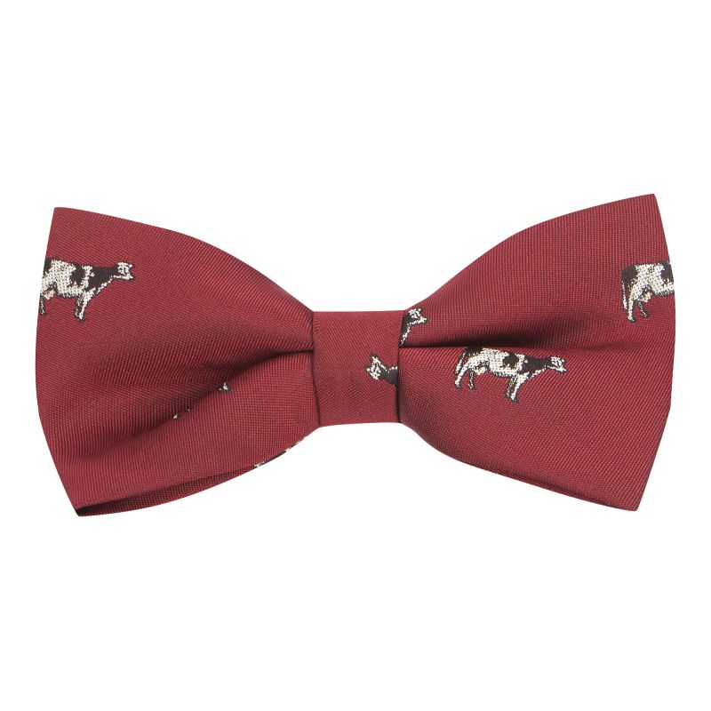 king & priory Burgundy Red Cow Embroidered Bow Tie