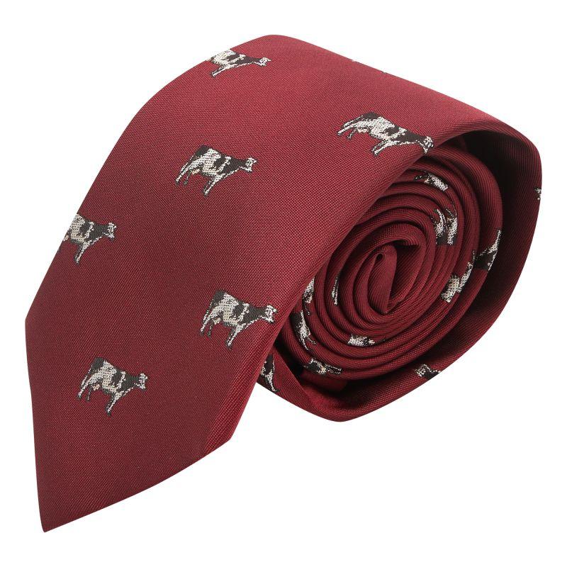 King & Priory Burgundy Red Cow Embroidered Tie