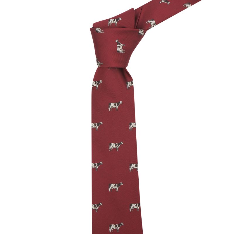 king & priory Burgundy Red Cow Embroidered Tie