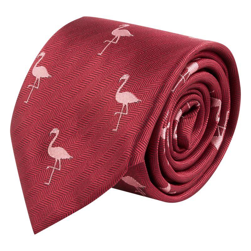 King & Priory Burgundy Red Flamingo Herringbone Tie