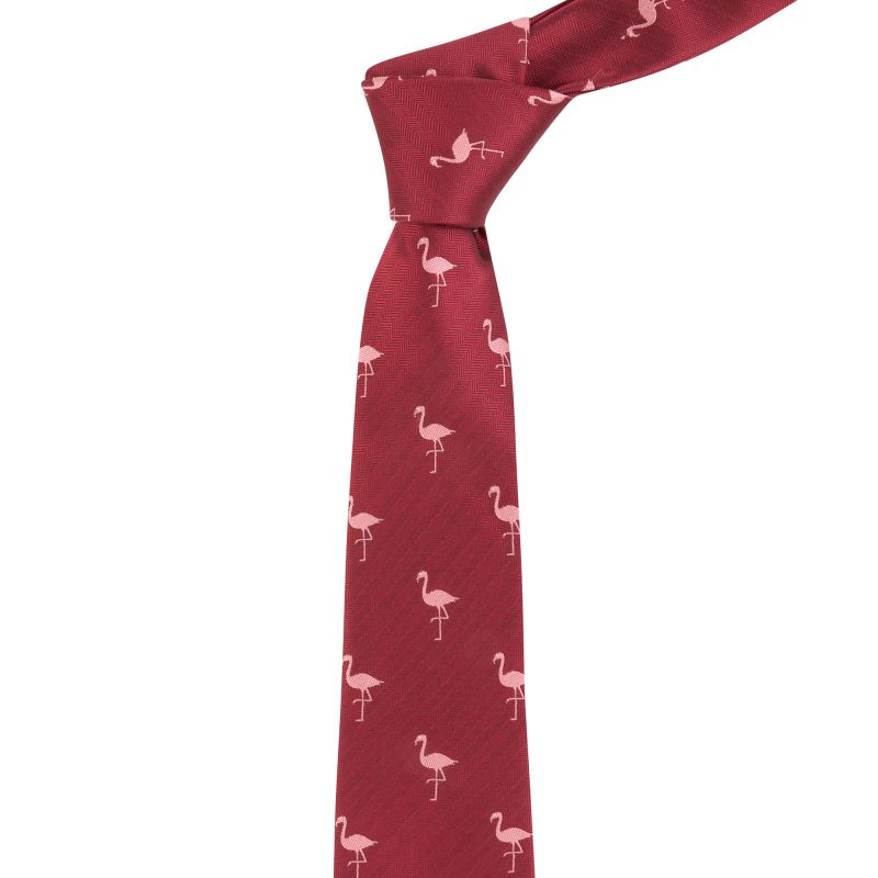 king & priory Burgundy Red Flamingo Herringbone Tie