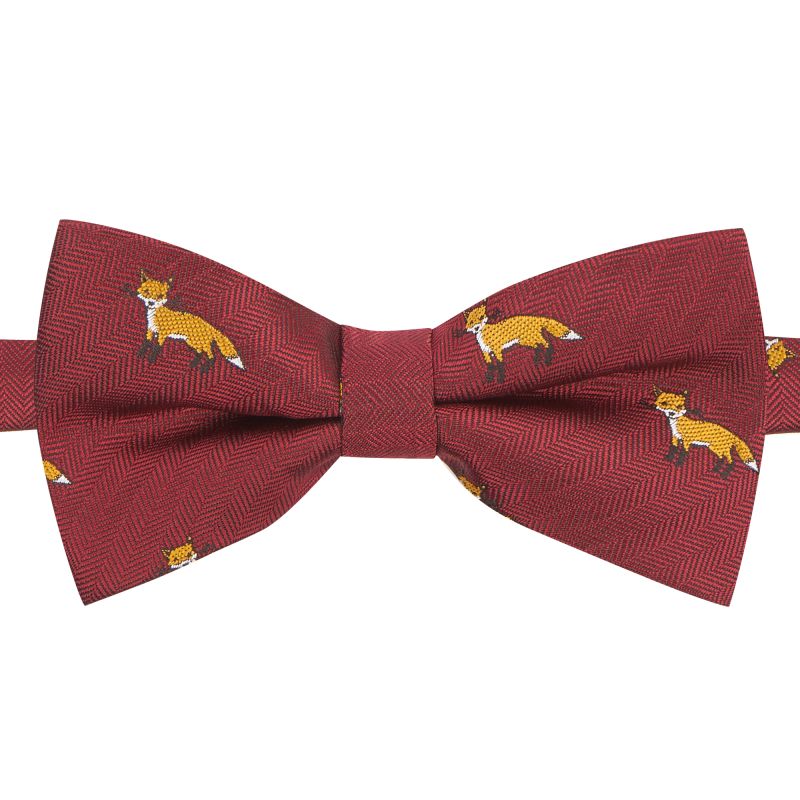 King & Priory Burgundy Red Fox Herringbone Bow Tie
