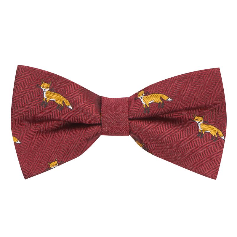 king & priory Burgundy Red Fox Herringbone Bow Tie