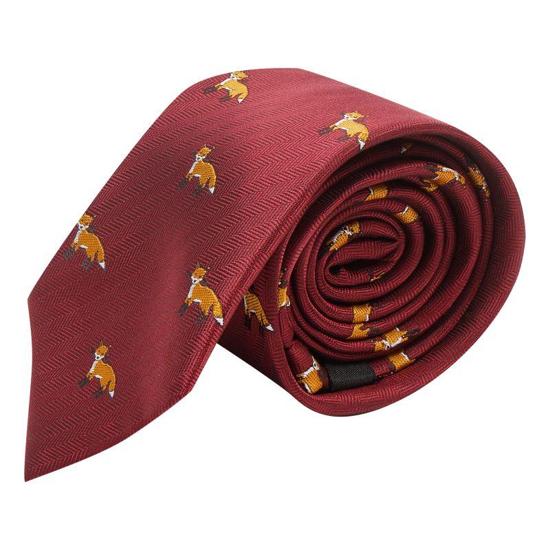 king & priory Burgundy Red Fox Herringbone Tie