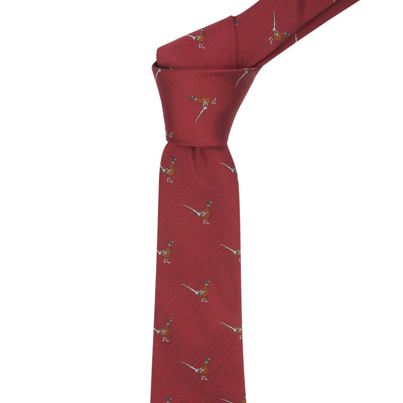 King & Priory Burgundy Red Herringbone Pheasant Tie