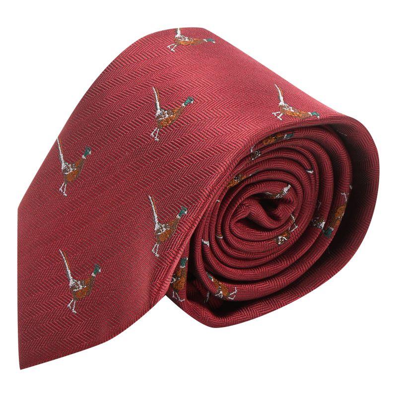 king & priory Burgundy Red Herringbone Pheasant Tie