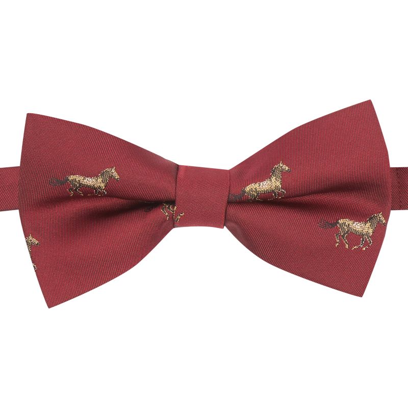 King & Priory Burgundy Red Horse Embroidered Bow Tie