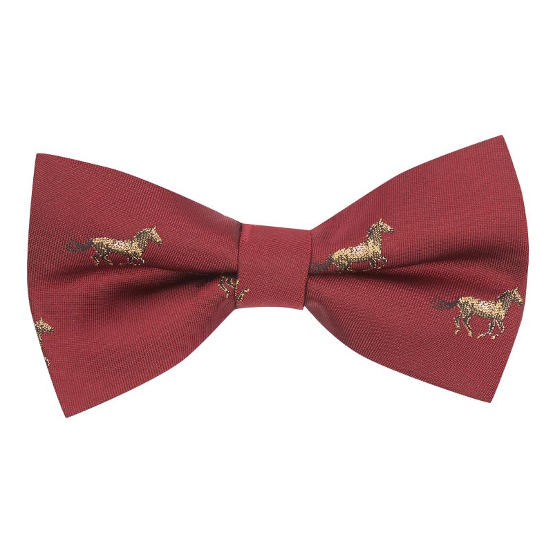 king & priory Burgundy Red Horse Embroidered Bow Tie
