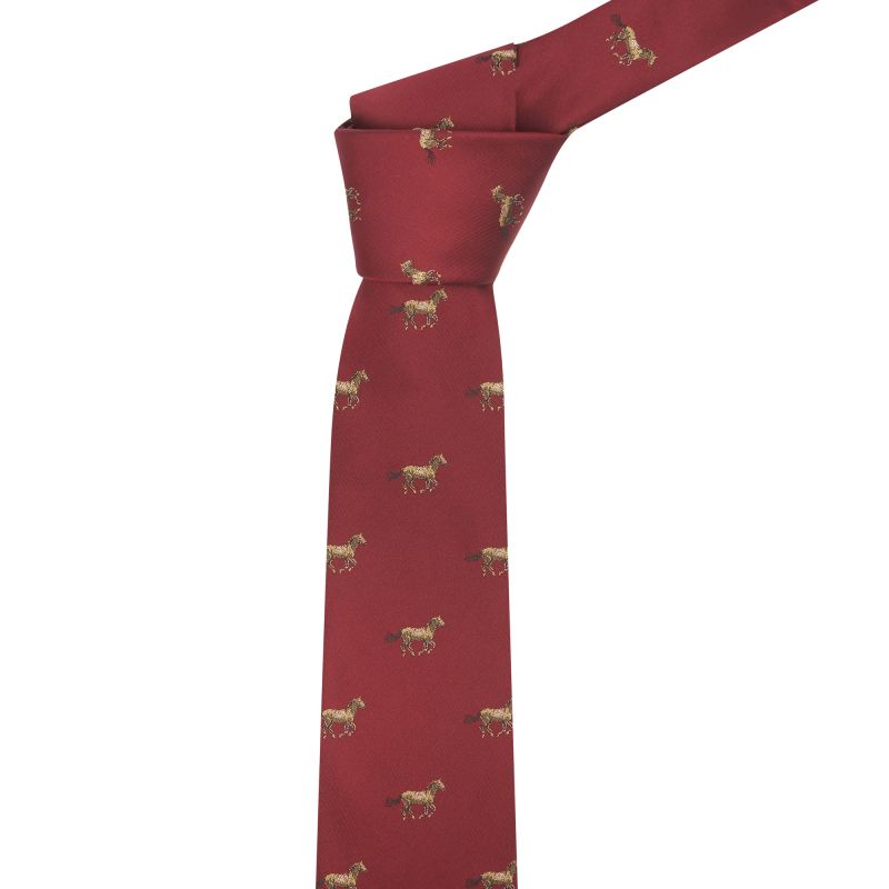 king & priory Burgundy Red Horse Embroidered Tie