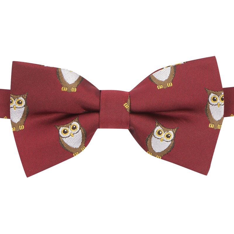 King & Priory Burgundy Red Owl Embroidered Bow Tie