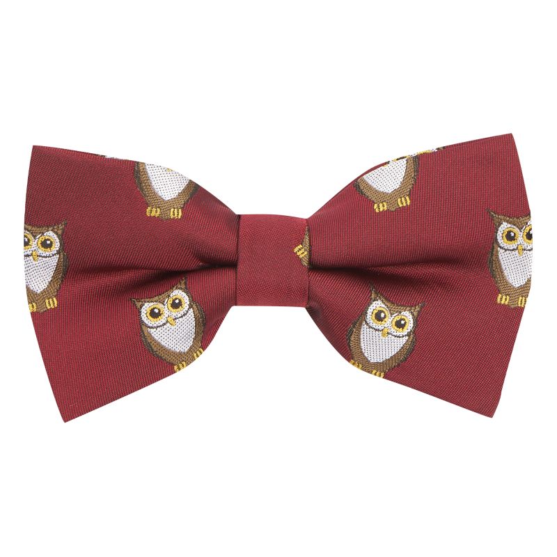 king & priory Burgundy Red Owl Embroidered Bow Tie