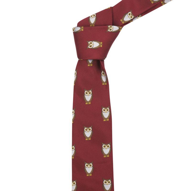 king & priory Burgundy Red Owl Embroidered Tie
