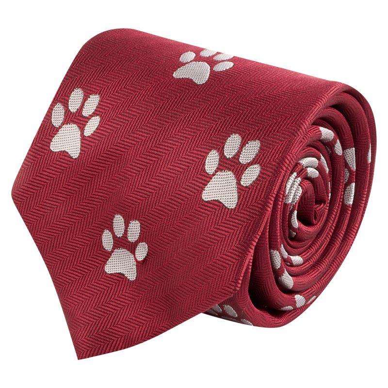 King & Priory Burgundy Red Paw Print Herringbone Tie