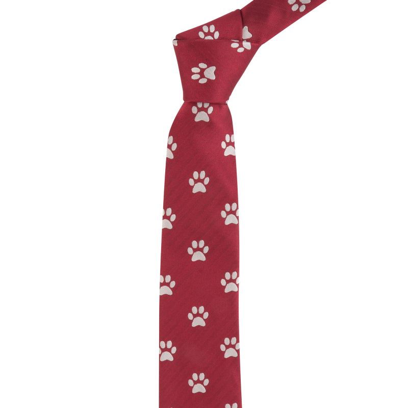 king & priory Burgundy Red Paw Print Herringbone Tie