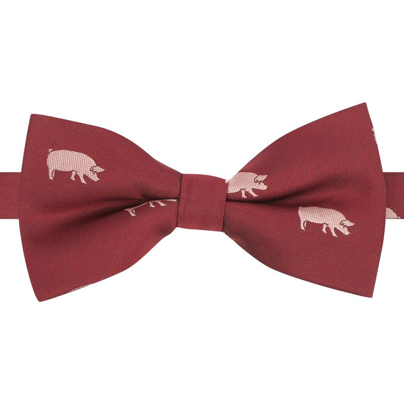King & Priory Burgundy Red Pig Embroidered Bow Tie