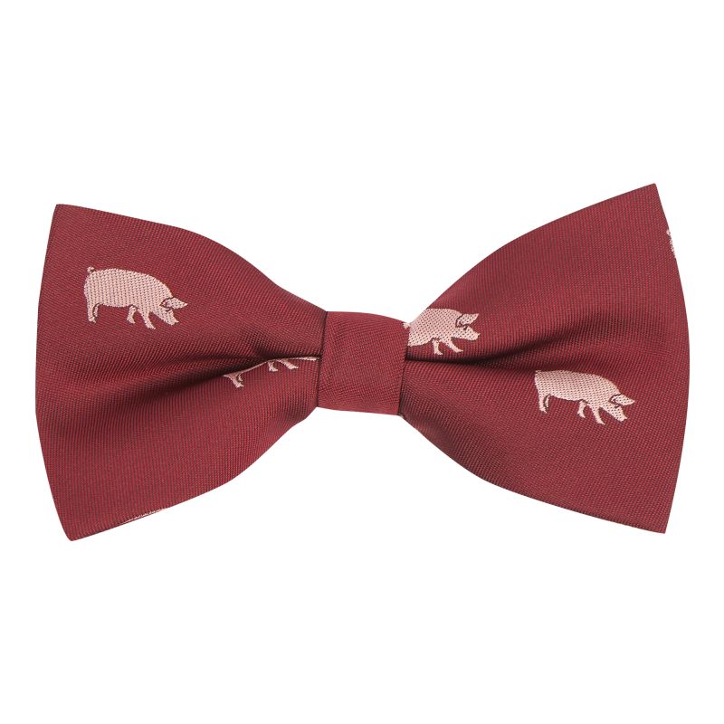 king & priory Burgundy Red Pig Embroidered Bow Tie