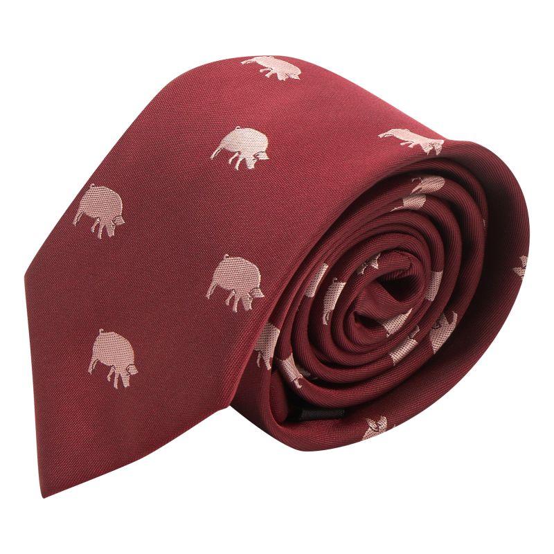 King & Priory Burgundy Red Pig Embroidered Tie