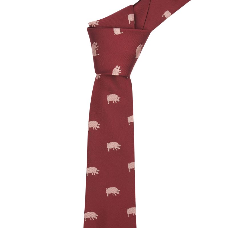 king & priory Burgundy Red Pig Embroidered Tie