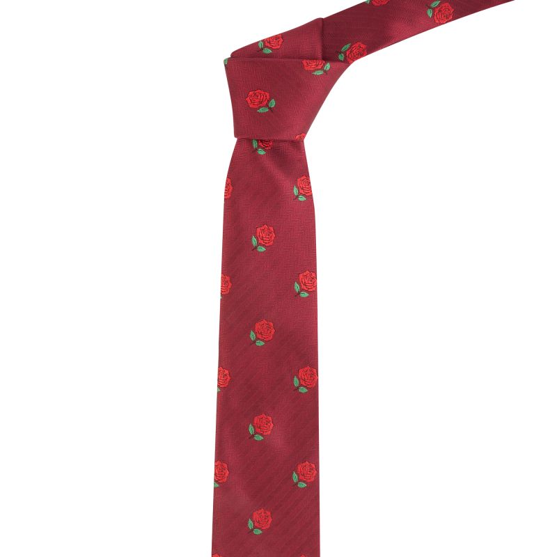 king & priory Burgundy Red Red Rose Herringbone Tie