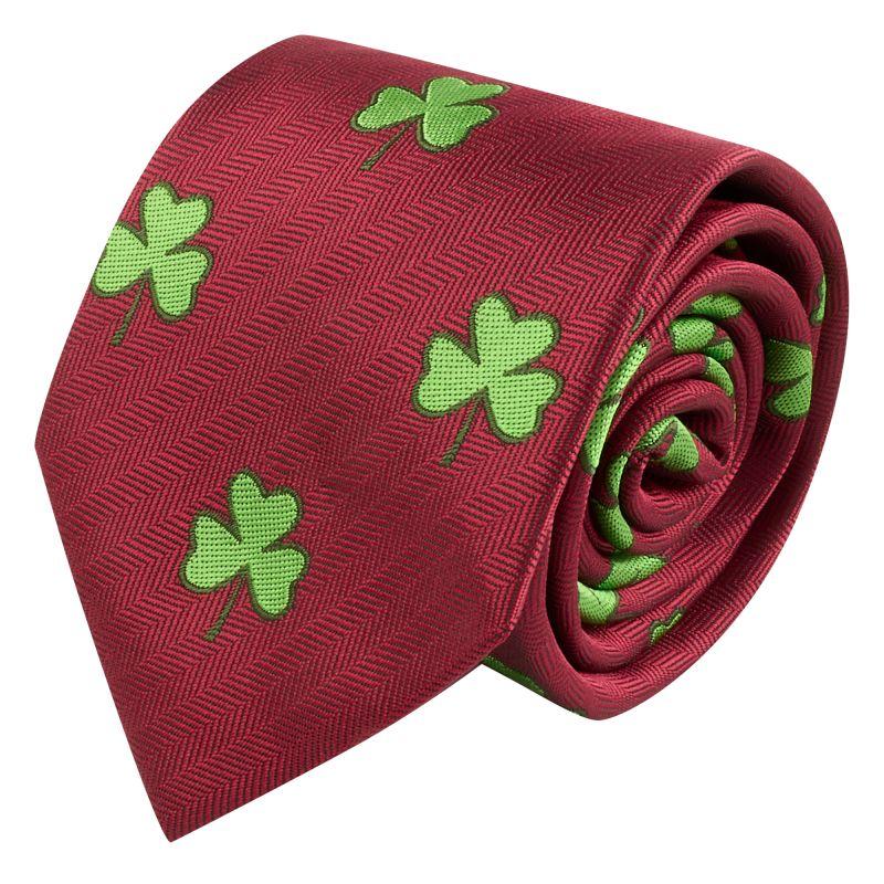 King & Priory Burgundy Red Shamrock Herringbone Tie