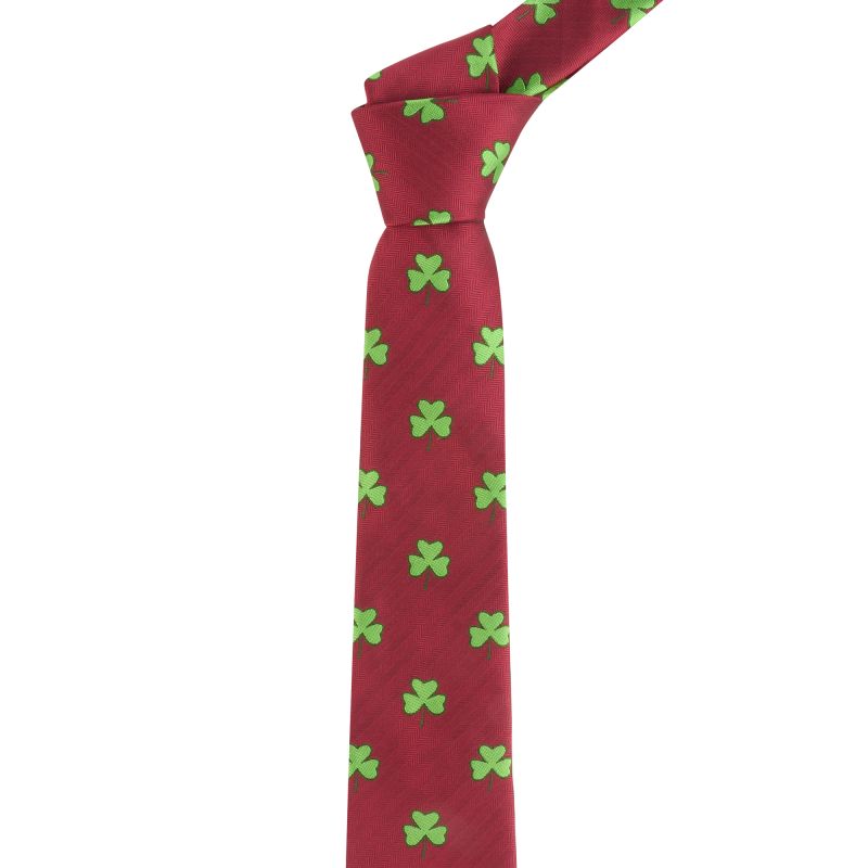 king & priory Burgundy Red Shamrock Herringbone Tie