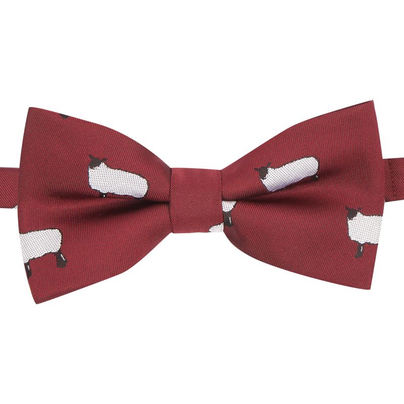 King & Priory Burgundy Red Sheep Embroidered Bow Tie