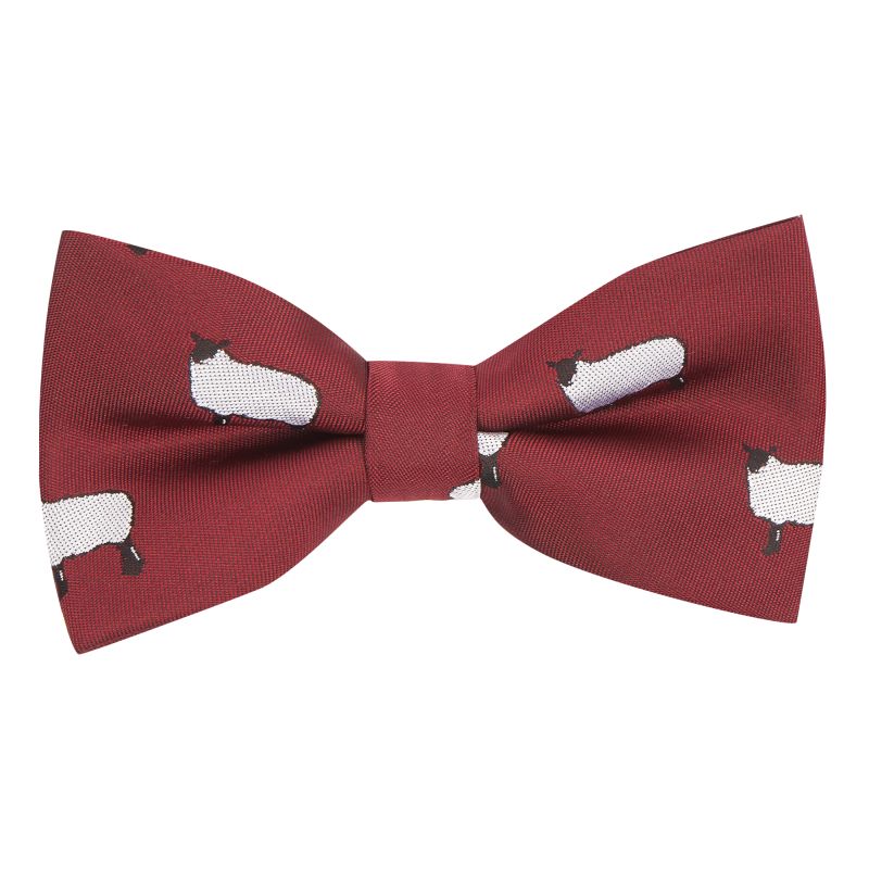 King & Priory Burgundy Red Sheep Embroidered Bow Tie
