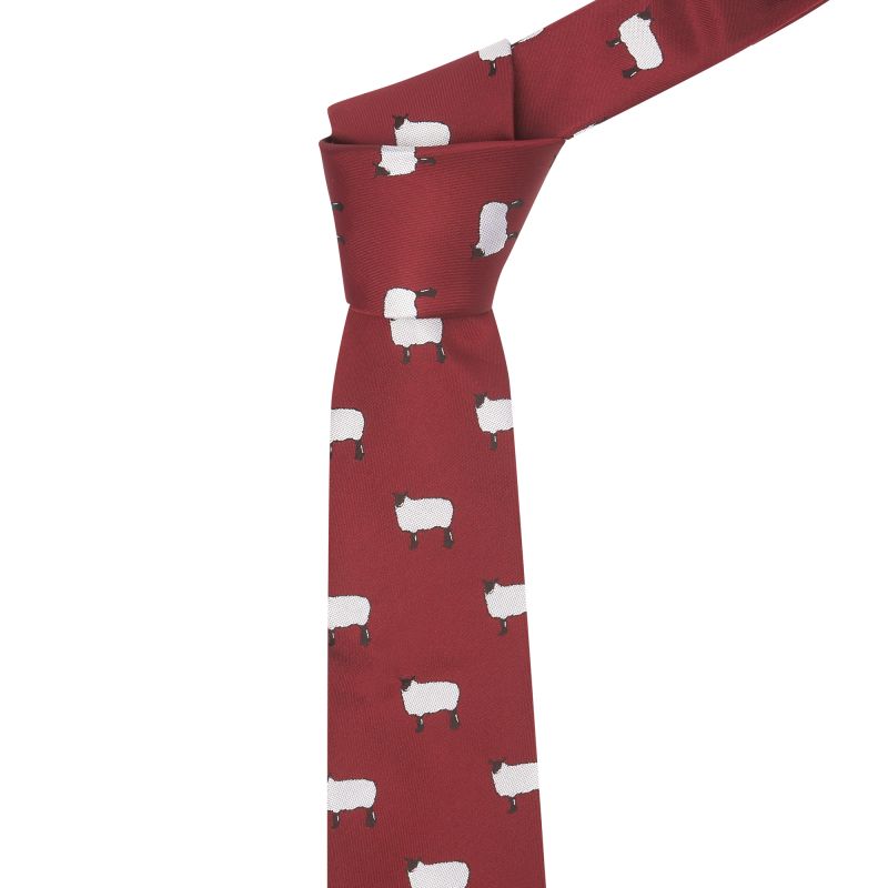 king & priory Burgundy Red Sheep Embroidered Tie
