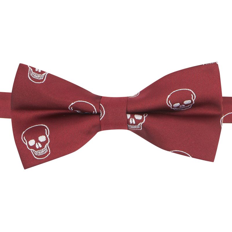 King & Priory Burgundy Red Skull Embroidered Bow Tie
