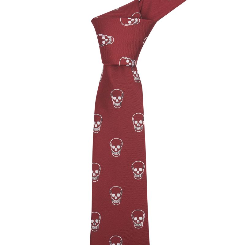 King & Priory Burgundy Red Skull Embroidered Tie