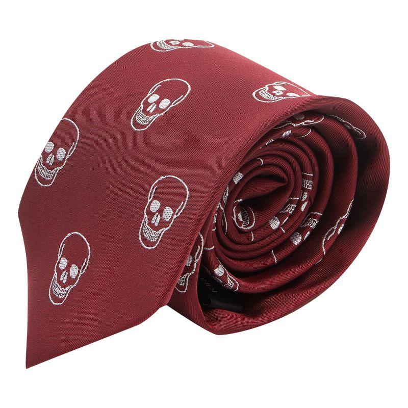 king & priory Burgundy Red Skull Embroidered Tie