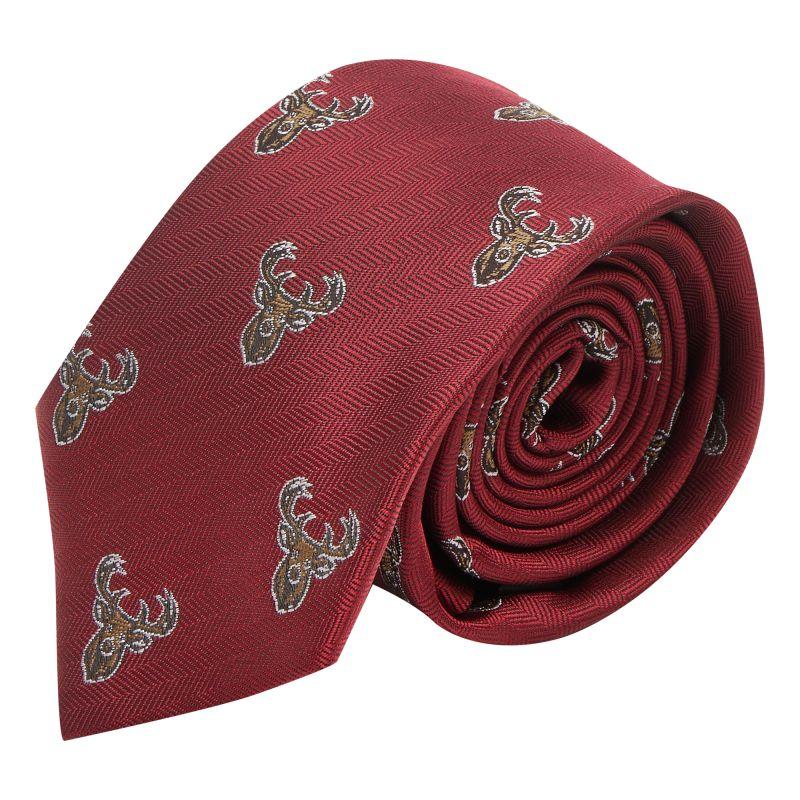 king & priory Burgundy Red Stag Head Herringbone Tie