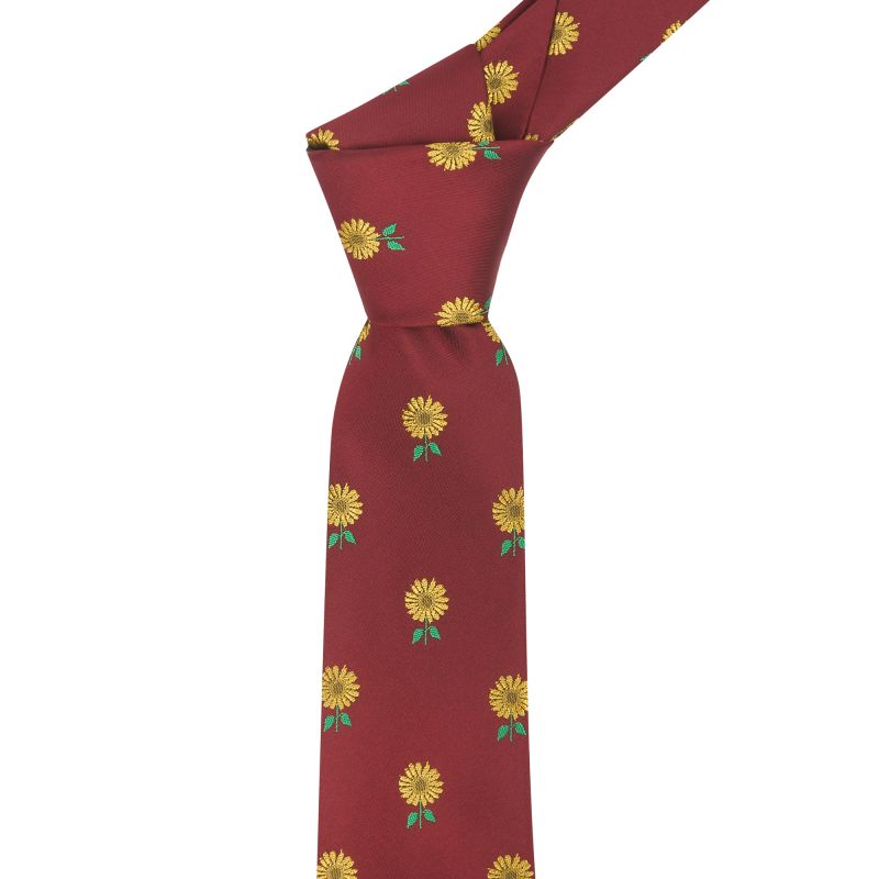 King & Priory Burgundy Red Sunflower Embroidered Tie