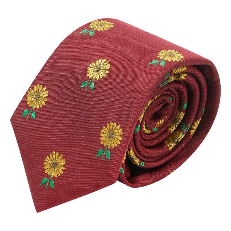 king & priory Burgundy Red Sunflower Embroidered Tie