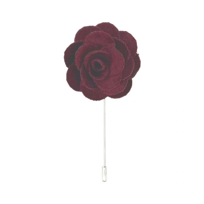 king & priory Burgundy Velvet Flower/Rose Lapel Pin