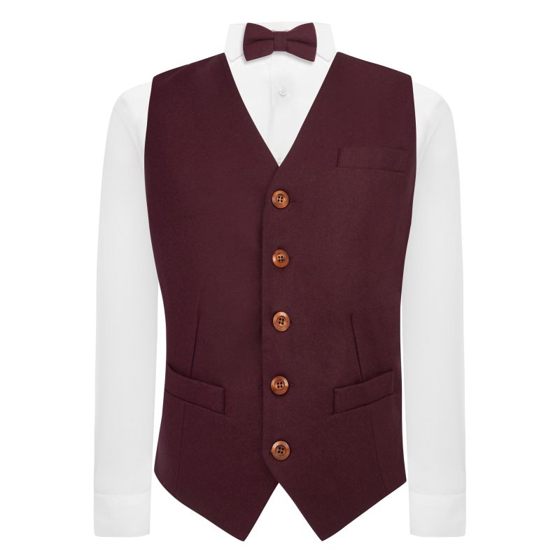 king & priory Burgundy Wool Waistcoat