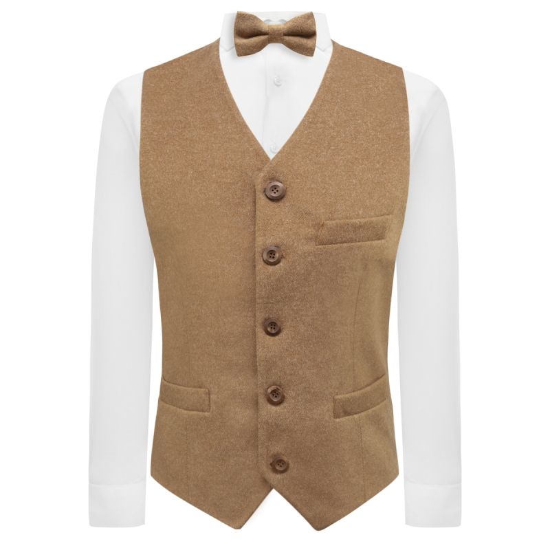 King & Priory Camel Brown Donegal Tweed Waistcoat