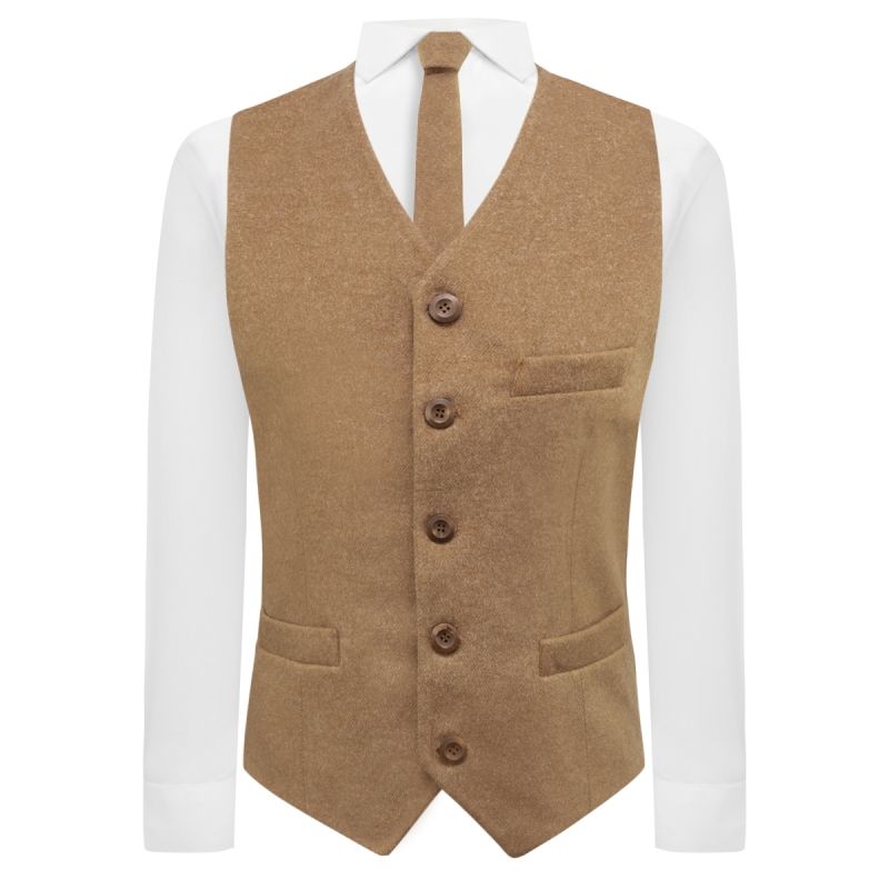 King & Priory Camel Brown Donegal Tweed Waistcoat