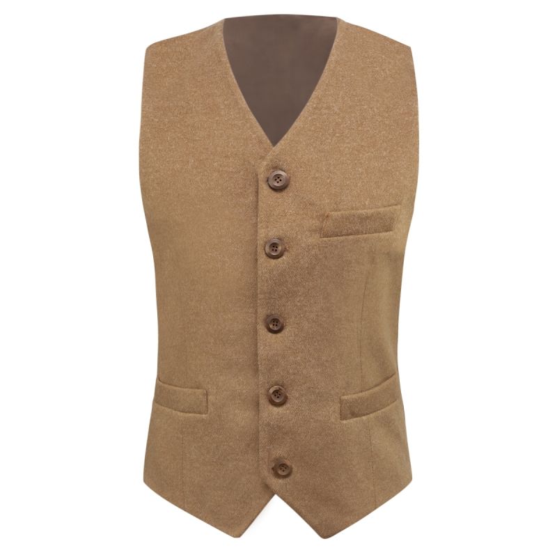 King & Priory Camel Brown Donegal Tweed Waistcoat
