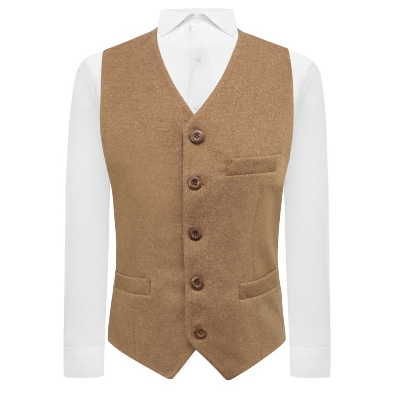 king & priory Camel Brown Donegal Tweed Waistcoat
