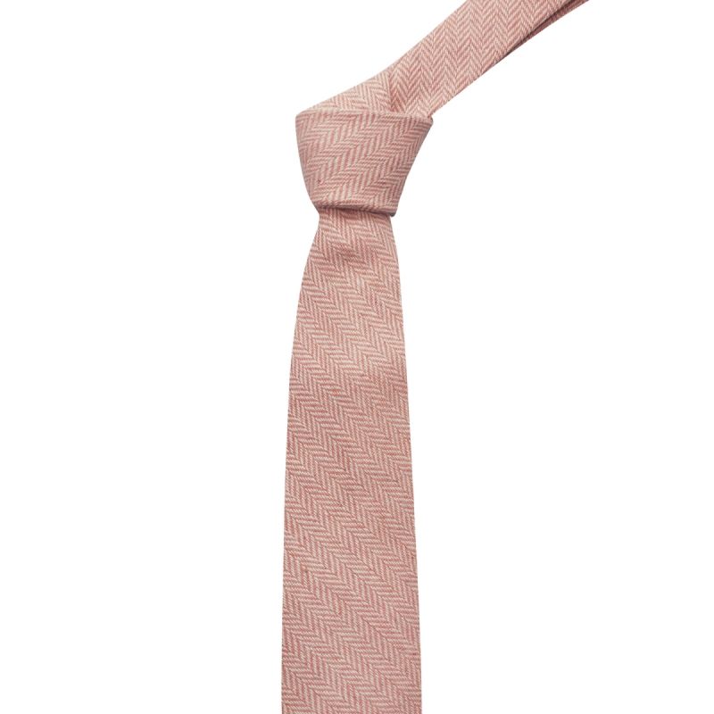 King & Priory Candy Pink & Cream Herringbone Tie