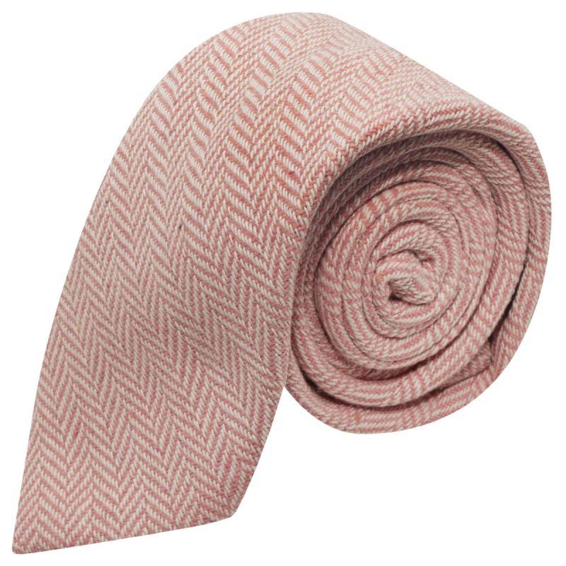 king & priory Candy Pink & Cream Herringbone Tie