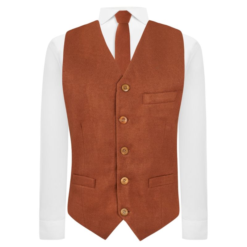 King & Priory Caramel Brown Donegal Tweed Waistcoat