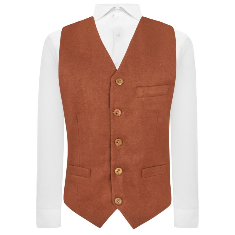 king & priory Caramel Brown Donegal Tweed Waistcoat
