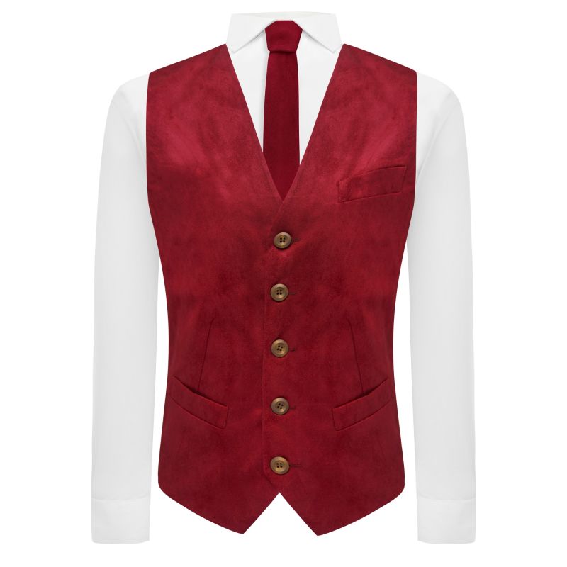 King & Priory Chilli Red Suede Waistcoat