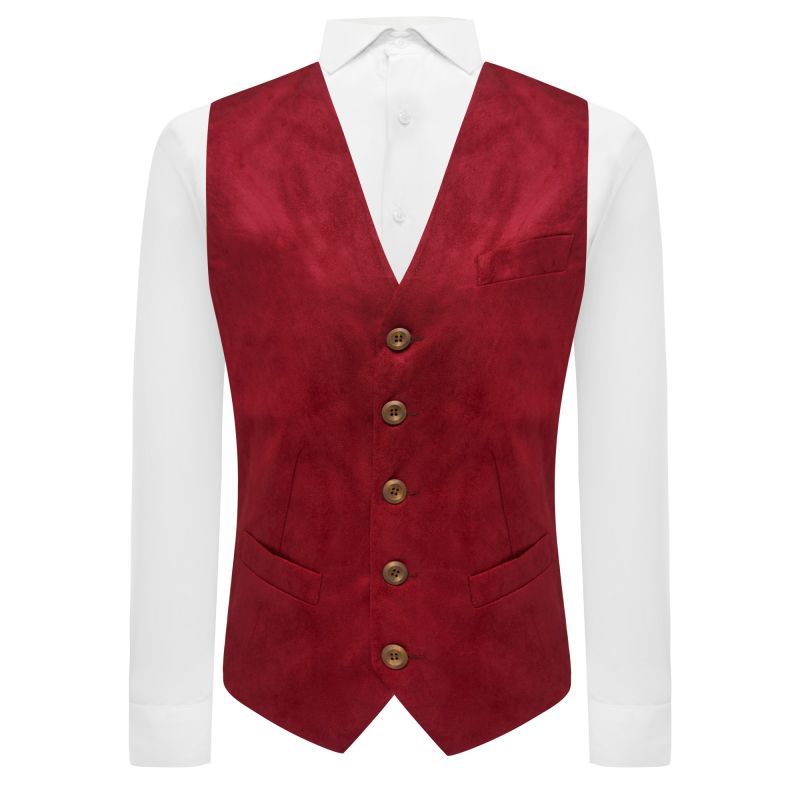 king & priory Chilli Red Suede Waistcoat