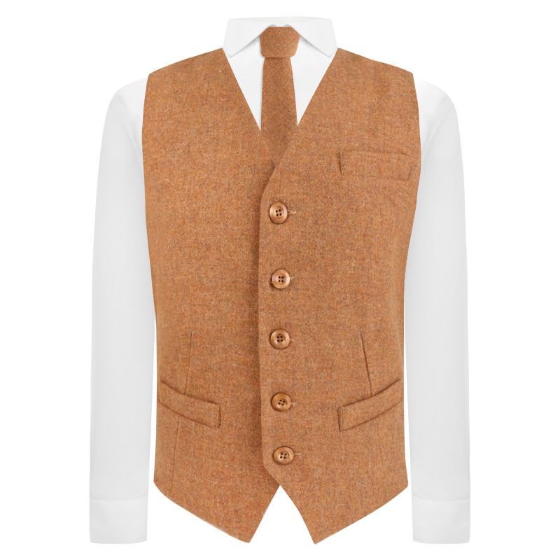 King & Priory Cinnamon Brown Woven Wool Waistcoat